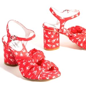 Jeffrey Campbell Anthropologie LOBSTER CRAB Print Knotted 5.5 Red Heel Sandals